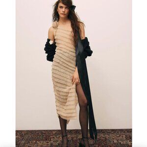 NWT Kimchi Blue UO Sz M Rita Ruffle Tiered One Shoulder Sheer Midi Dress w/ Slit